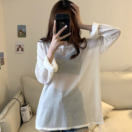 DHH-D78  여성 루즈핏 시스루 얇은 긴팔 티셔츠 